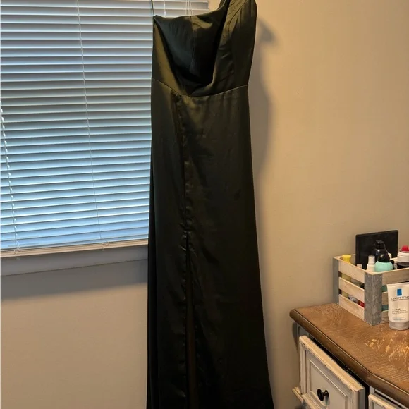 Revelry One Shoulder Dress in Dark Green - Picture 2 of 2